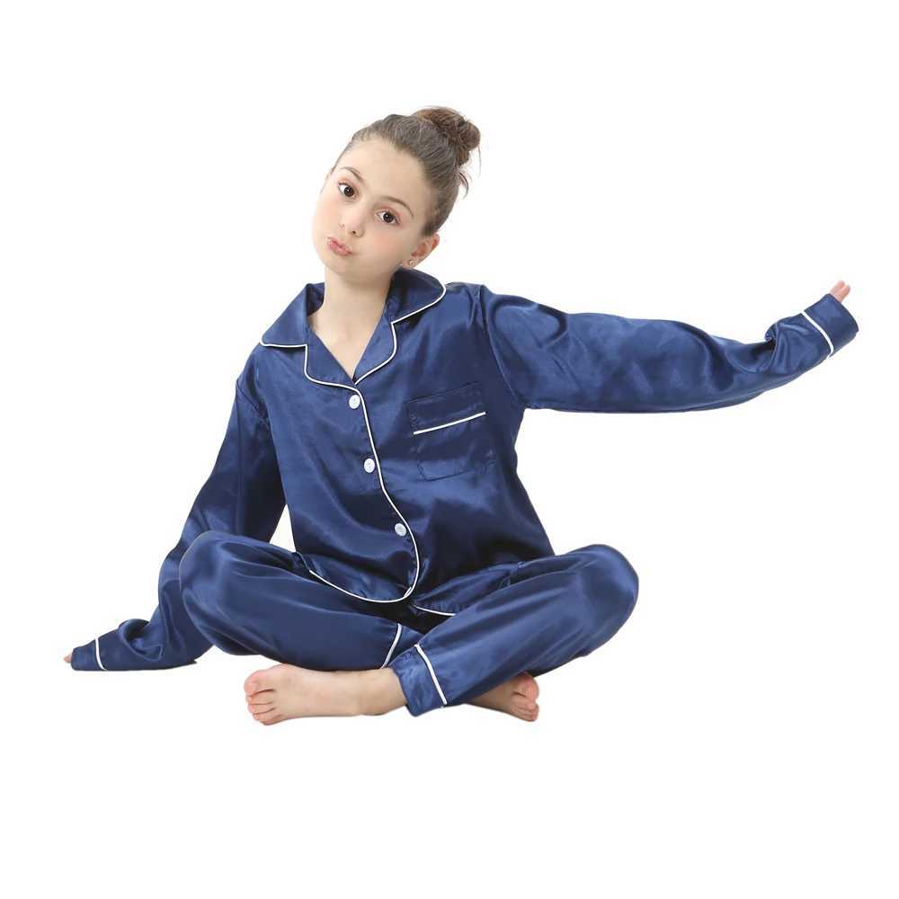 Pajamas s Satin Pajama Sets for Boys Girls 2 to 3 4 5 6 7 8 9 10 11 12 13 14 Years Long/Short Sleeve Toddler Silk Pijama Children Pjs S2410127