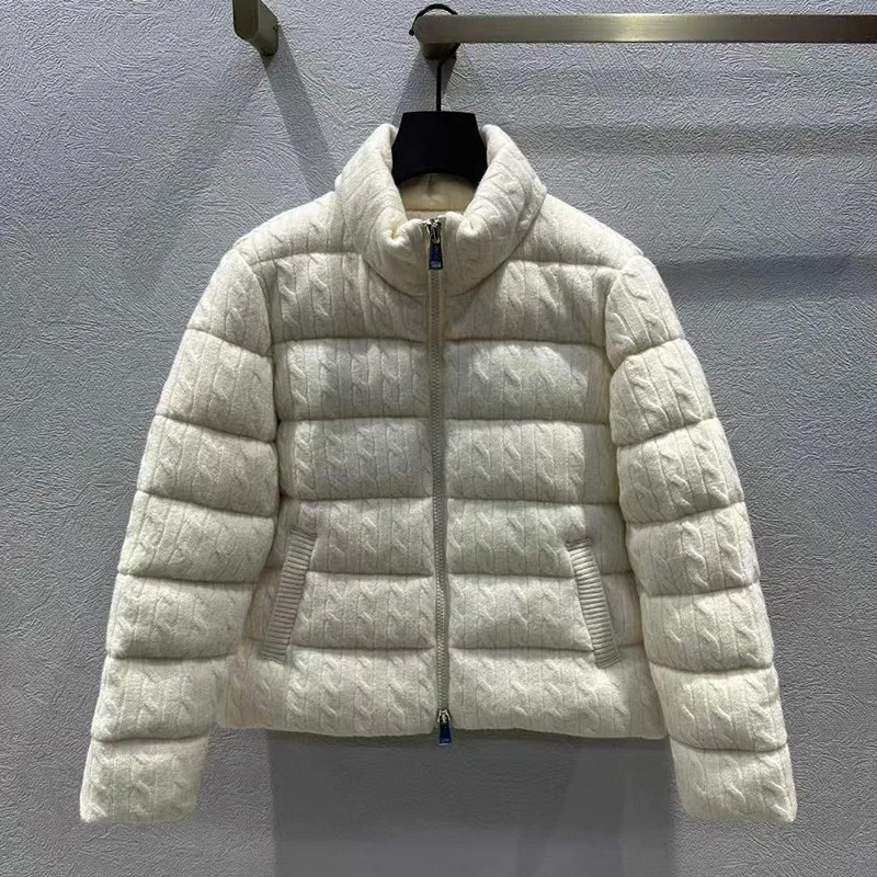 Womens wool knitted bread jacket white duck down jacket down jacket fashionable warm jacket high-quality winter y2k 241009