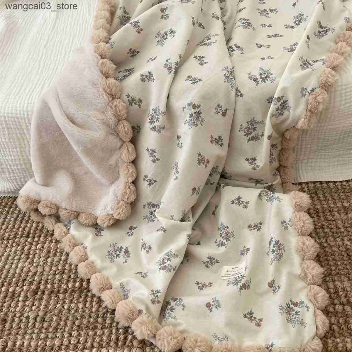 Blankets Swaddling Baby Bedding Blanket Throw Newborn Pompom Baby Blanket Floral Swaddle Wrap Soft Thick Quilt Infant Stroller Sleep Cover Nap L240910