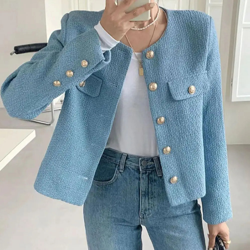 Womens jackets autumn jackets winter jackets tweed round neck long sleeved jackets 240930