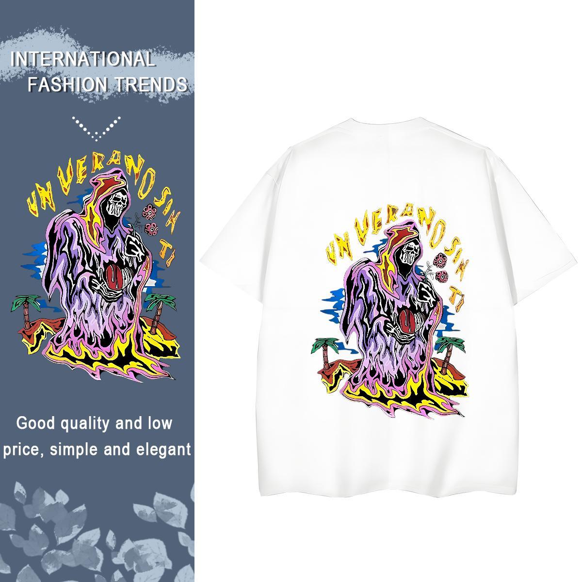 2024 DIY T-Shirts for Women 230g 100% Cotton O-Neck Short Sleeve Sports Casual skull Womens Tshirts Wholesale Black Oversized Polos