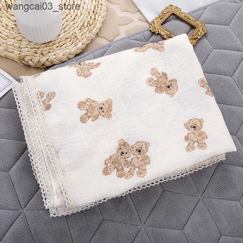 Blankets Swaddling New Baby Cotton Muslin Tassels Swaddle Print Newborn Wrap Receiving Blanket Sleeping Blanket Diapers Baby Bath Towel 100x120cm L240