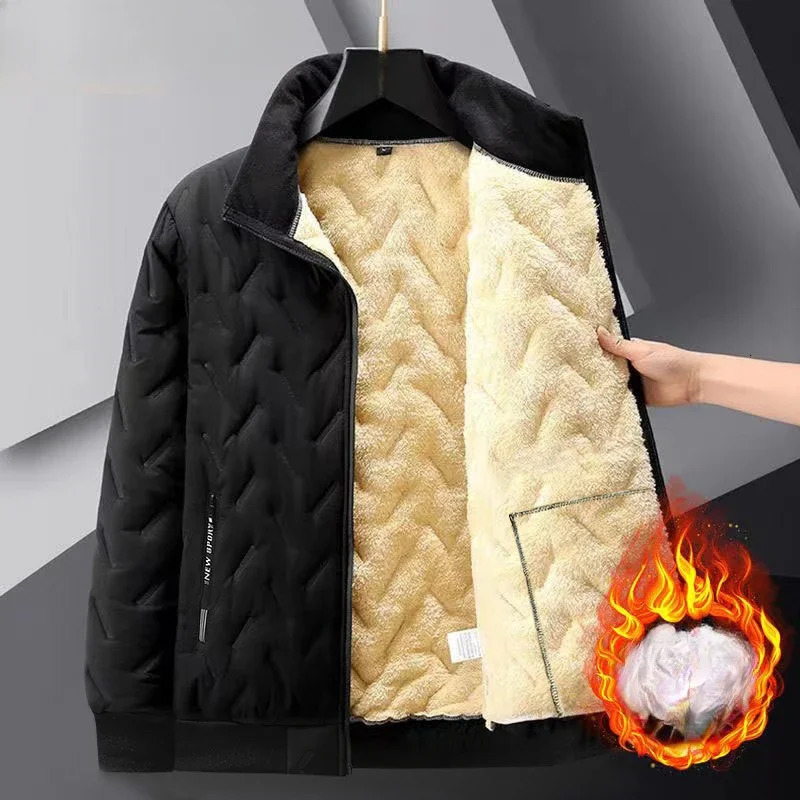 Mens Coat Winter Lamb Top Plus Velvet Thickened WarmCoats High Quality Jacket Men Standing Collar 241011