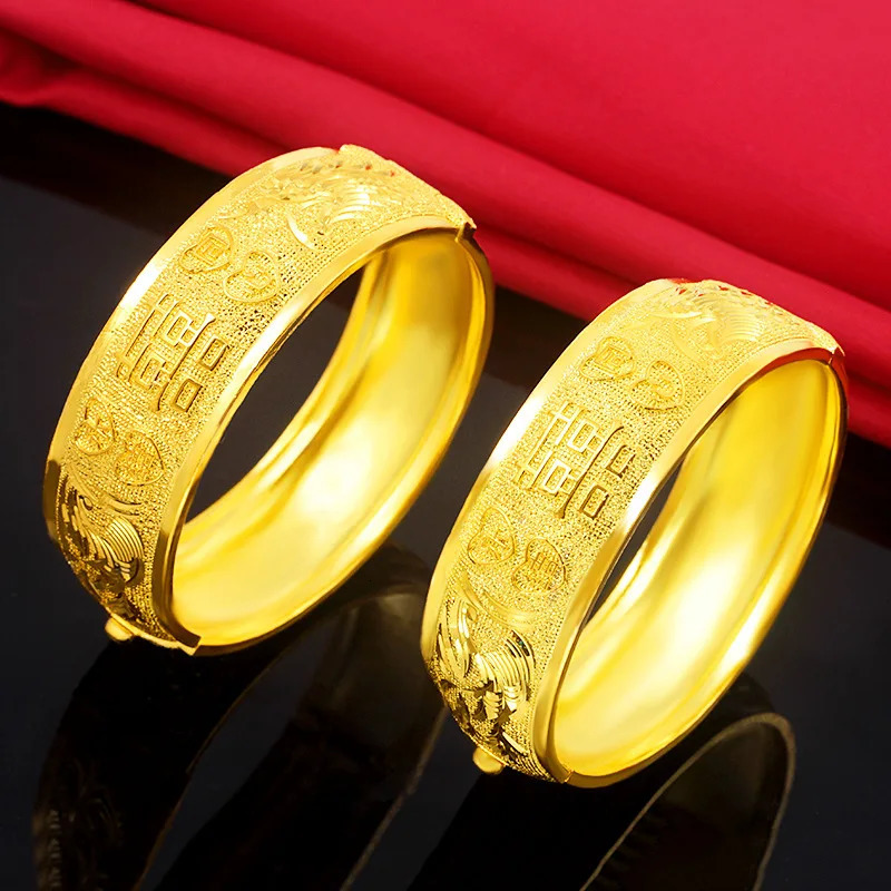 18K gold-plated womens bracelet wide bracelet retro style dragon phoenix bracelet brides birthday wedding jewelry gift 241007