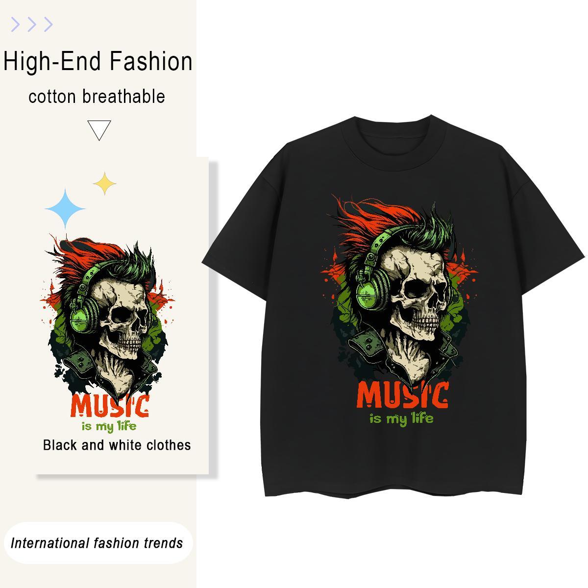 2024 Women T Shirts 230g Cotton Round Neck Short Sleeve High Street Hip Hop skull Women Tshirts Nice Cartoon Print Polos