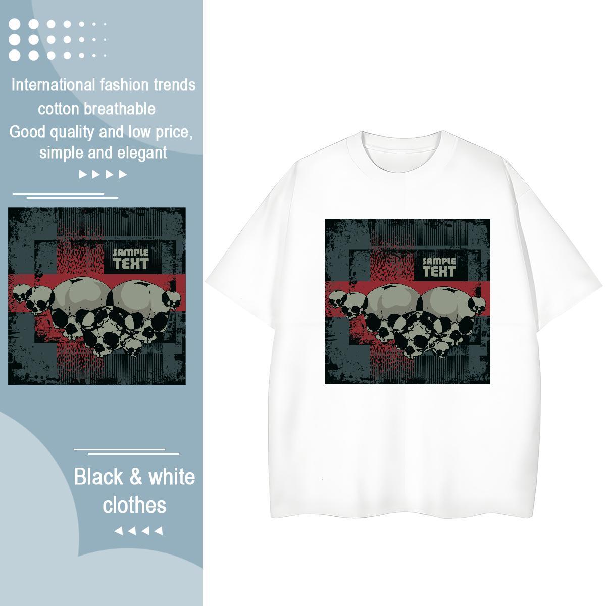 Fashion New Womens T Shirts 100% Cotton 230g Breathable Short Sleeve Daily Wear skull Tshirt for Man Woman Soft Skull Tee Shirt