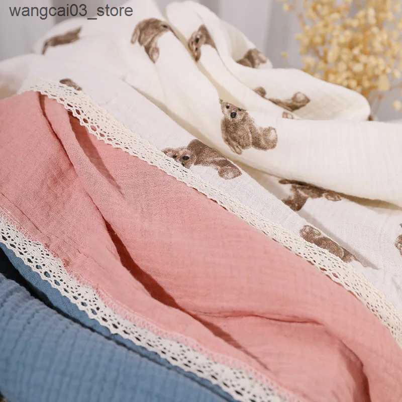 Blankets Swaddling New Baby Cotton Muslin Tassels Swaddle Print Newborn Wrap Receiving Blanket Sleeping Blanket Diapers Baby Bath Towel 100x120cm L240