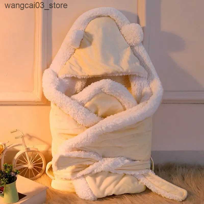 Blankets Swaddling Warm Velvet Fleece Baby Blanket Swaddling Newborn Soft Fleece Blanket Solid Bedding Set Cotton Quilt Swaddle Wrap L240910