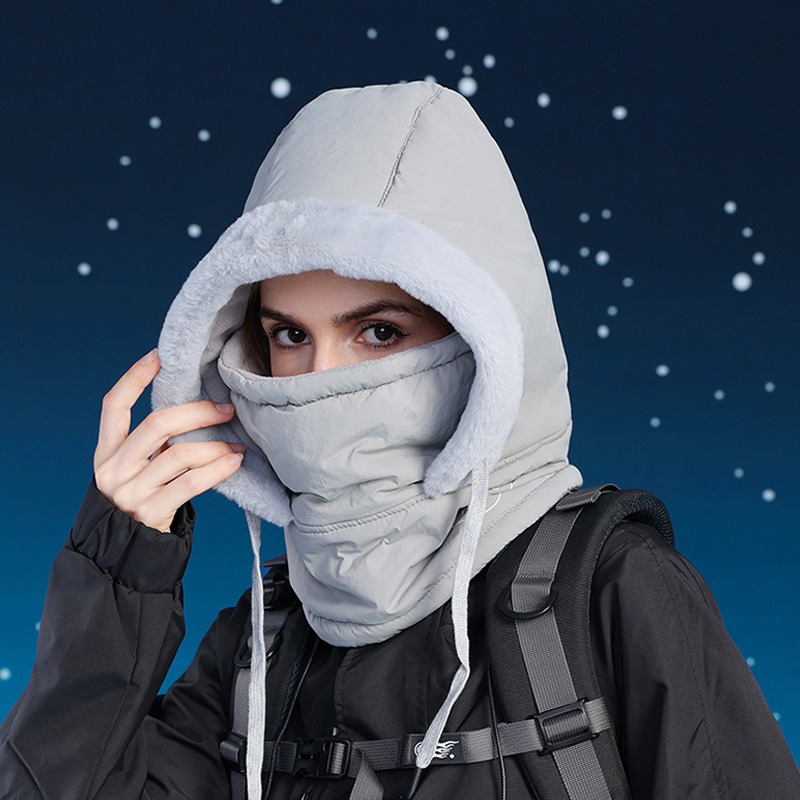 Winter Hat Face Mask Scarf One-piece Hat with Fleece Insulation Neck Protection Hood Women's Cycling Skiing Ear Protection Lei Feng Hat