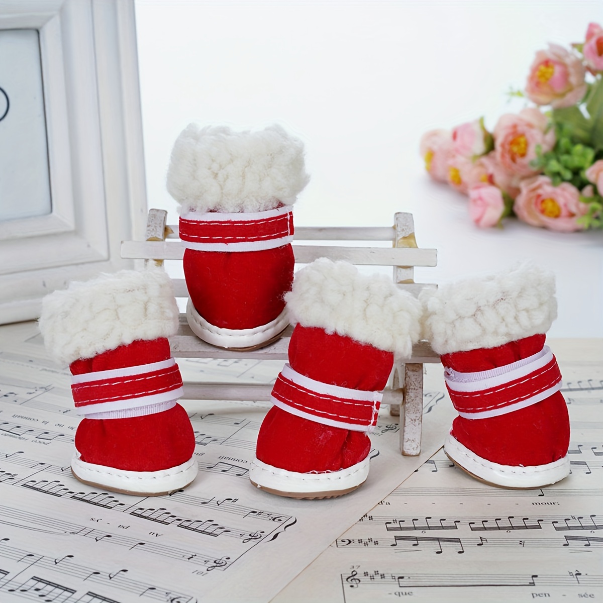 4pcs Dog Shoes, Dog Snow Boots For Winter Paw Protector, Warm Dog Shoes For Puppy With Reflective Strip For Small Size Dogs
