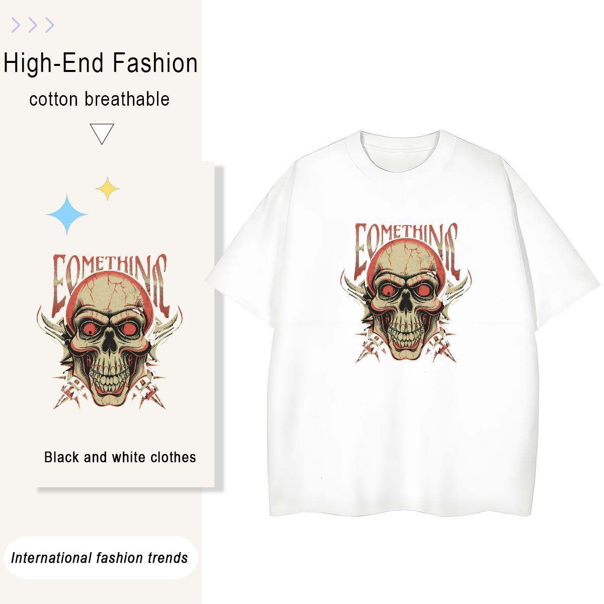 New Arrival Women T Shirts 230g 100% Cotton Breathable Short Sleeve High Street Hip Hop skull Tshirt for Man Woman Comfortable Custom Print Oversized 