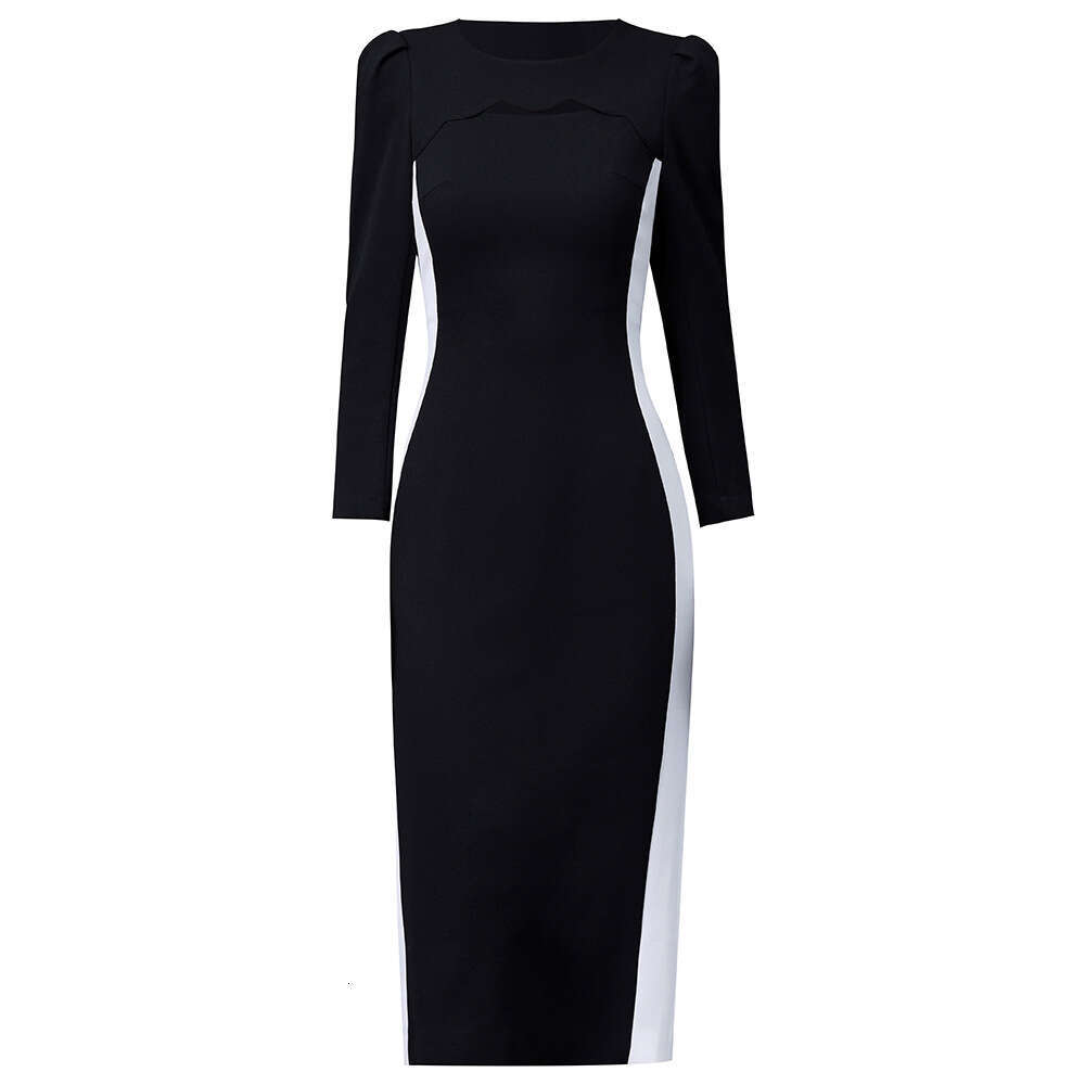 Black and White Contrast Splicing Tight Bag Hip Skirt High end Exquisite Figure Showing Acetate Dress 2024 Autumn New Collection