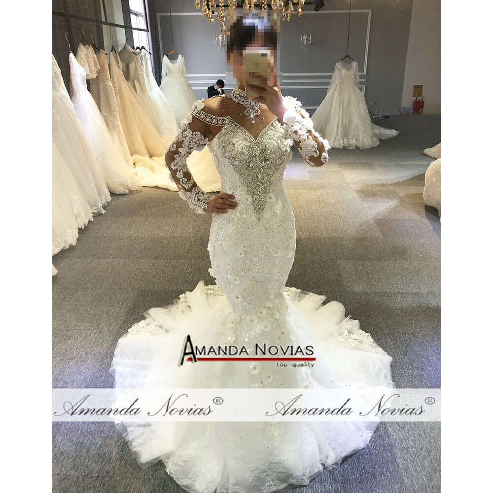 Amanda Novias Real Work Photos Wedding Full Beading Bridal Dress Mermaid Sleeves 6660306