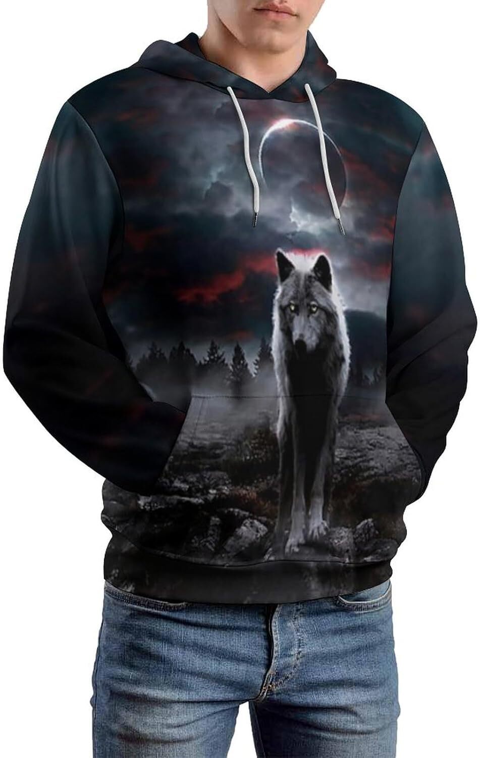 Hoodie for Mens Womens Men Womens 3D Print Wolf Graphic Hooded Sweatshirts Hoodies Novelty Pullover Graphic cool