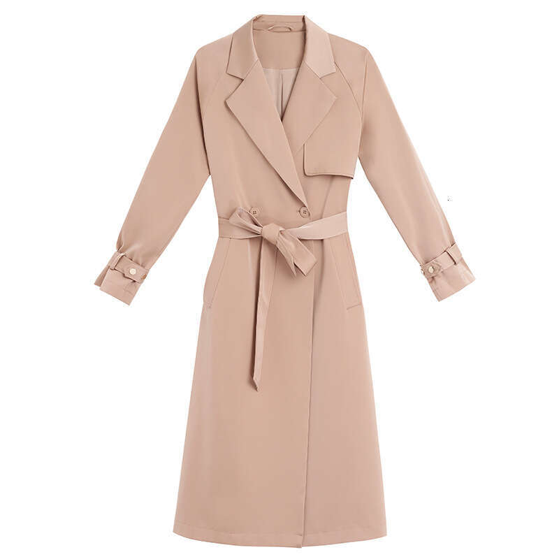 khaki windbreaker jacket for women in autumn 2024 new womens style high-end feeling solid color medium to long length slimming effect