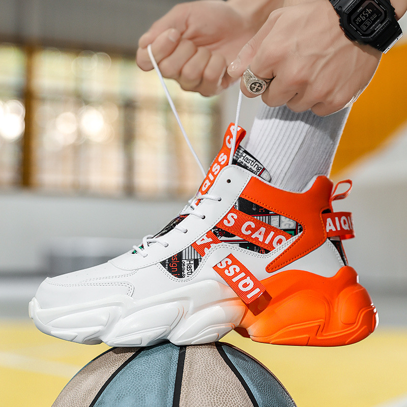 High-top Basketball Shoes Men Autumn Sport Running Casual Soft-soled Inner Heightening Trendy Shoes Plastic Floor