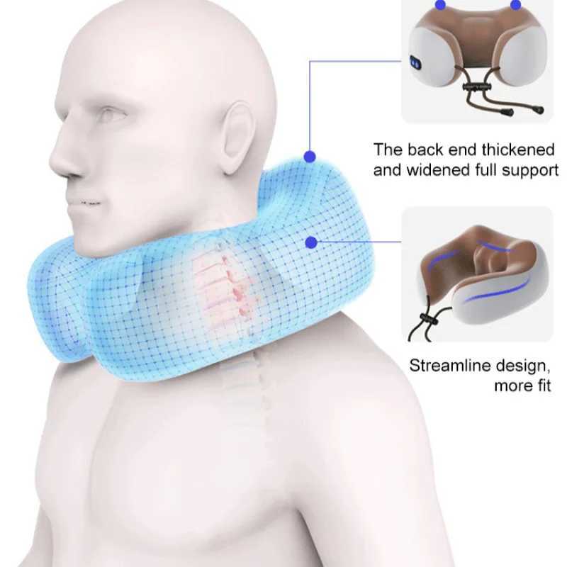 Multi functional electric massage pillow Ushaped neck protector with heating and memory foam for travel and family massage W240819