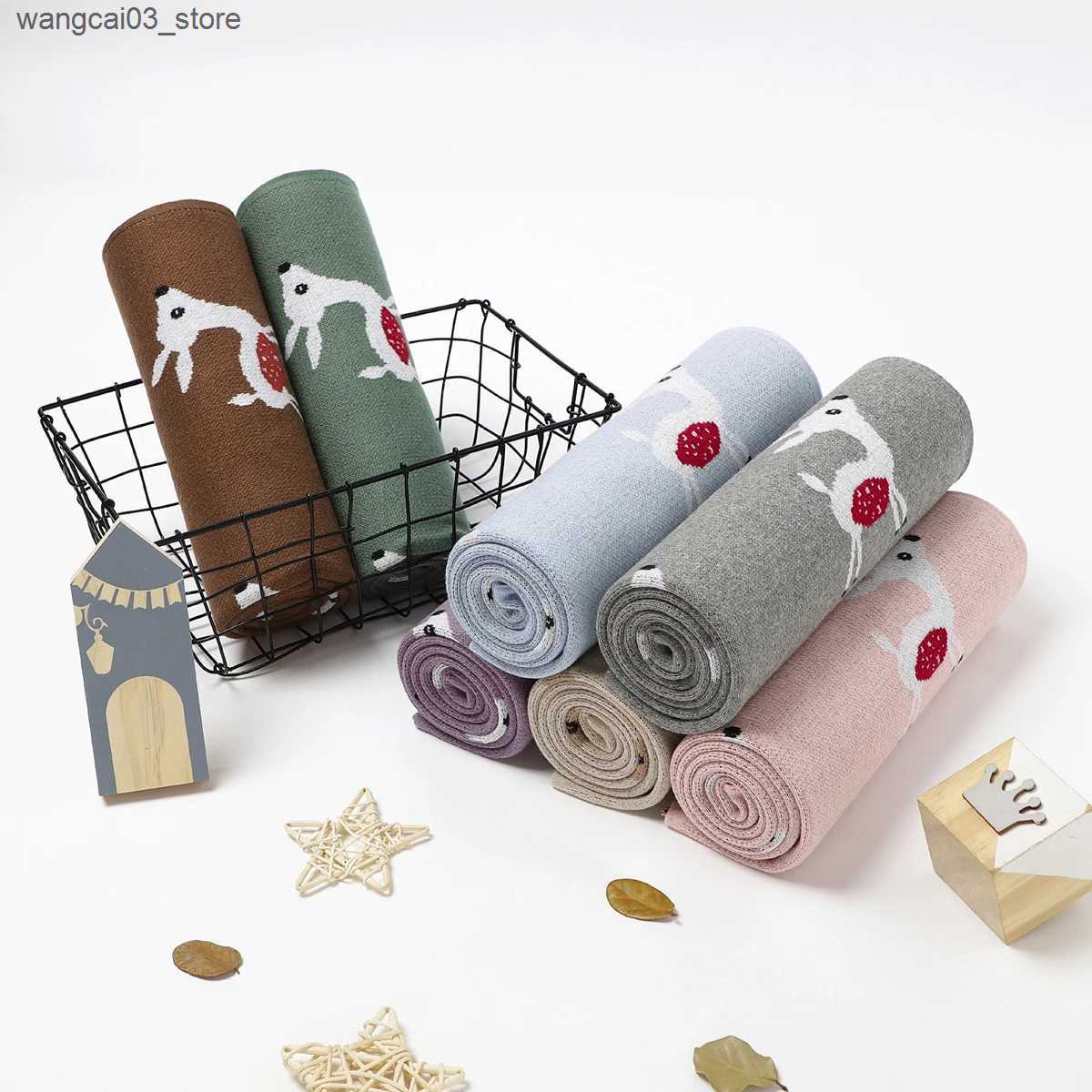 Blankets Swaddling Cute Deer Knit Baby Blanket Super Soft Newborn Girl Boy Stroller Wrap Swaddle Cotton Knitted Toddler Gifts Infant Crib Quilts L2409
