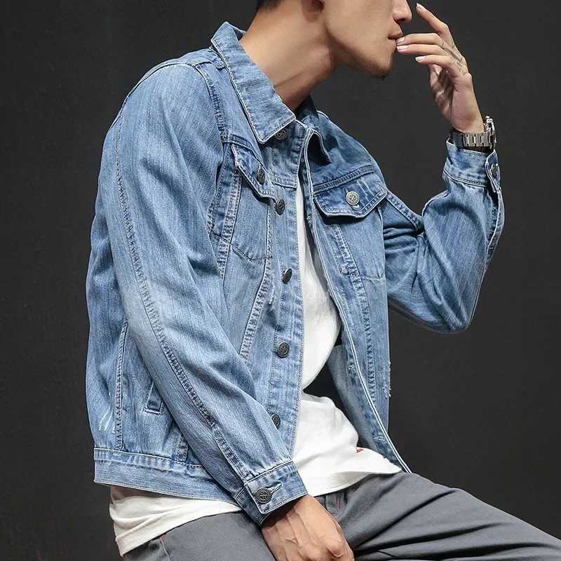 Fashionable mens denim jacket ultra-thin suitable for student clothing Ins denim vest spring and autumn fashionable casual wear W241011