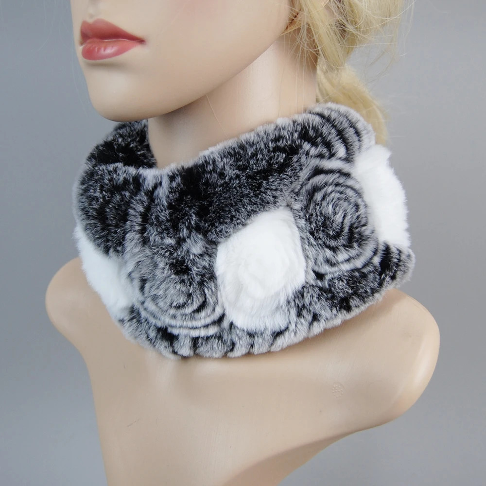 Winter Women Real Fur Handmade Stretch Fur Scarf Knit Genuine Rex Rabbit Fur Headbands Girls Natural Fur Ring Scarves 241009