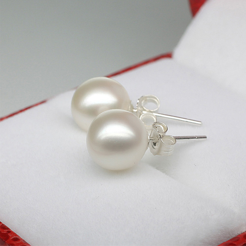 925 sterling silver women's Stud high quality pearl earrings 6mm 8mm 10mm 12mm white pearl Stud earrings