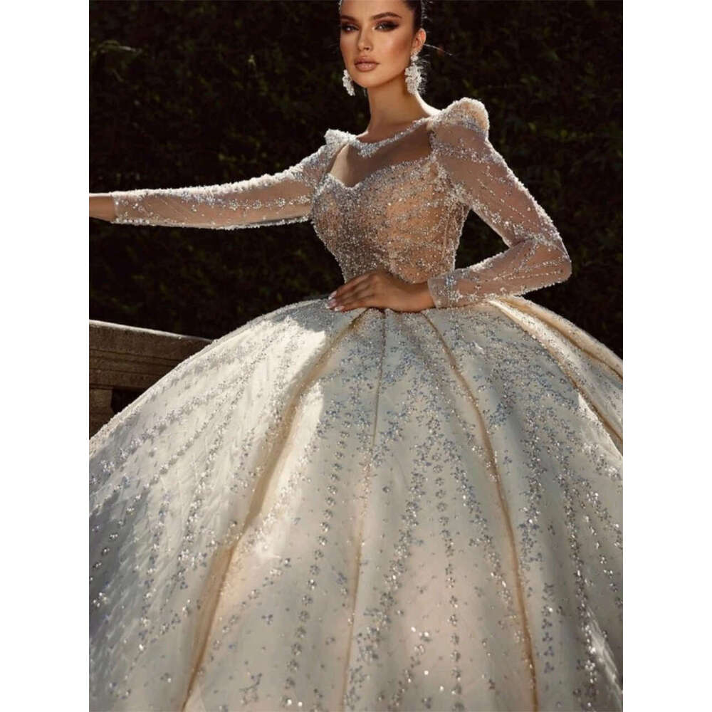 Glitter Sweetheart Neck Appliques Beading CRYSTAL Sequined Satin Wedding Dresses 2024 Chapel Train Ball Gown Bride Gowns