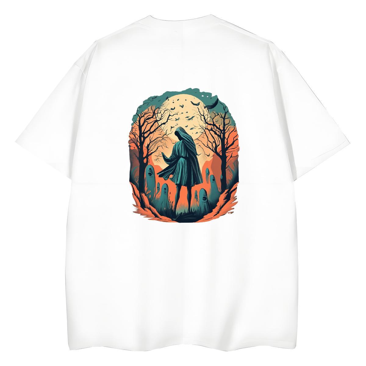 Casual New T Shirt For Woman 100% Cotton 230g Breathable Crew Neck Home Outdoor skull Women Tees High quality Custom Print Plus Size Tops