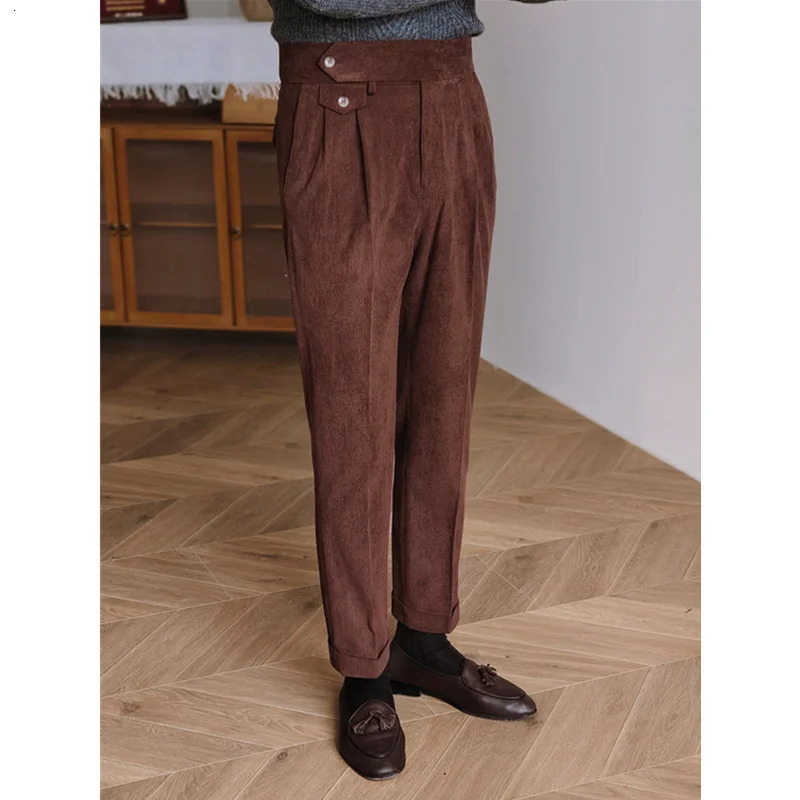 High Waist Office Clothes Trouser Italian Mens Business Pants High Quality Corduroy Trouser Mens Pantalon Para Hombres 241011