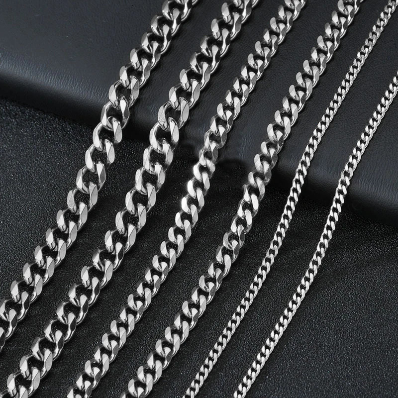 Stainless Steel Cuban Chain Necklace for Men Simple Gold Color Chain On The Neck Choker Jewelry Party Boy Gift HARRY 240930