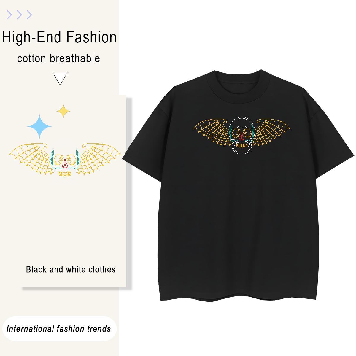 Fashion Casual T-Shirts 230g Pure Cotton Breathable Soft Casual Daily Wear skull Unisex Tshirts Lady White Plus Size Clothes