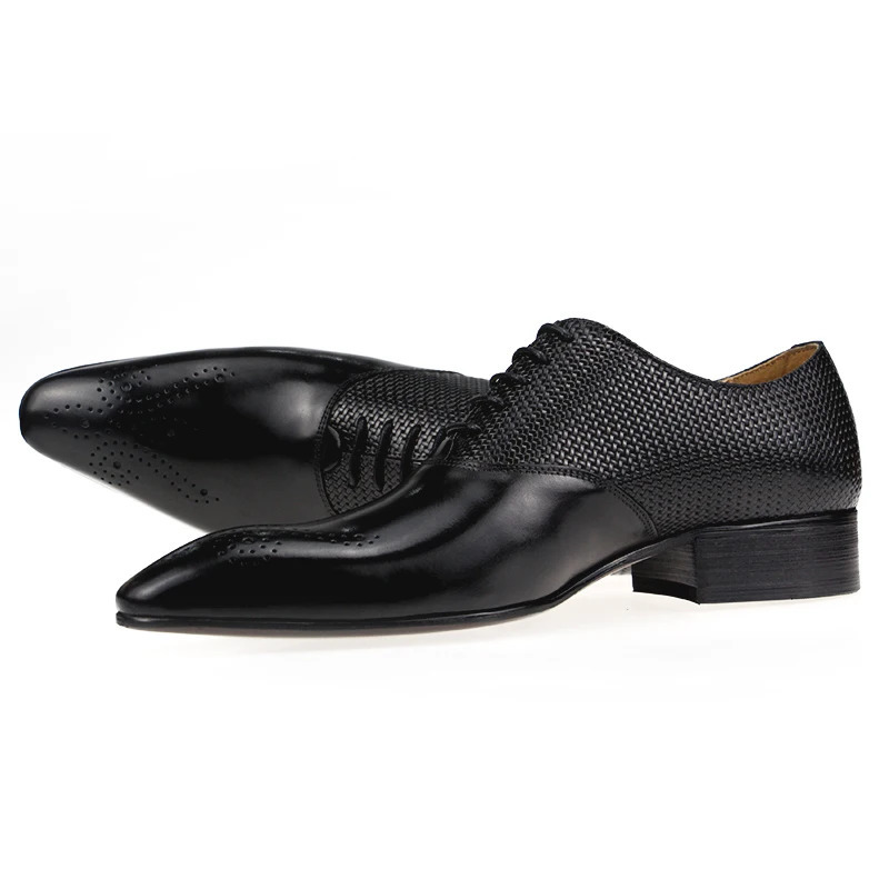 Mens wedding dress Brogue genuine leather lace handmade casual business custom shoe model fashionable and exquisite buckle ABS black 241007