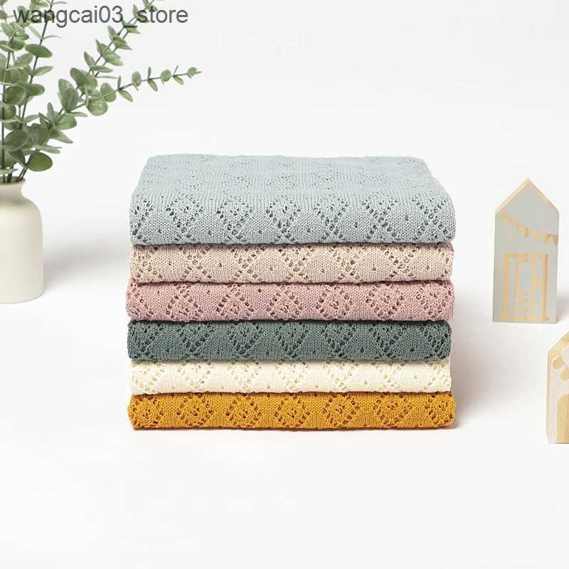 Blankets Swaddling Newborn Baby Blanket 100%Cotton Knit Hollow Infant Girl Boy Bedding Plaid Crib Quilt 100*80CM Stroller Warp Swaddling Super Soft L2