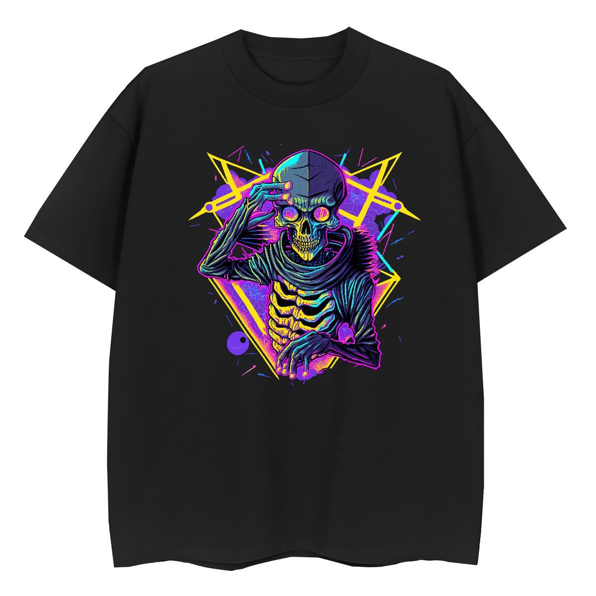 2024 T Shirt For Woman 230g 100% Cotton O Neck Short Sleeves Casual Daily Wear skull Women Tshirts Loose fit Anime Print Tops Tees