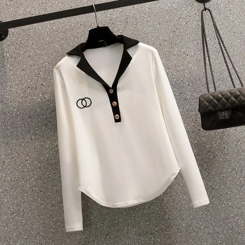 Womens Spring/Summer Korean Edition Weight Loss Polo Necklace Age Reduction Long Sleeve Casual Pants Two Piece Set 241010