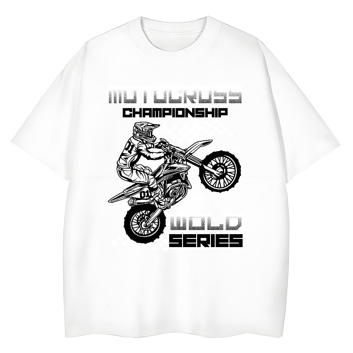 Casual New T shirt 230g Cotton Crew Neck High Street Hip Hop motorbike Tshirt for Man Woman High quality Graphic Tops