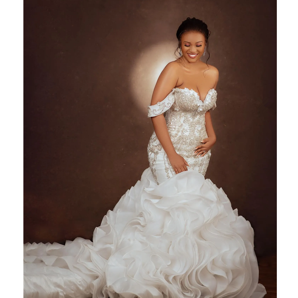 Plus Size Arabic Aso Ebi Mermaid Wedding Dresses Lacefull Flowers Crystals Beaded Sweetheart Bridal Gowns Custom Made Robes De Mariee