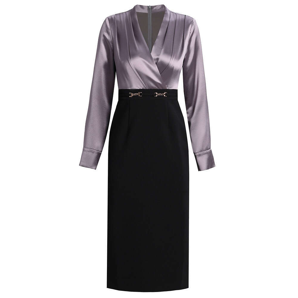 Smart and luxurious commuting style hip hugging dress 2024 new autumn slimming long sleeved patchwork workplace vacation two pieces