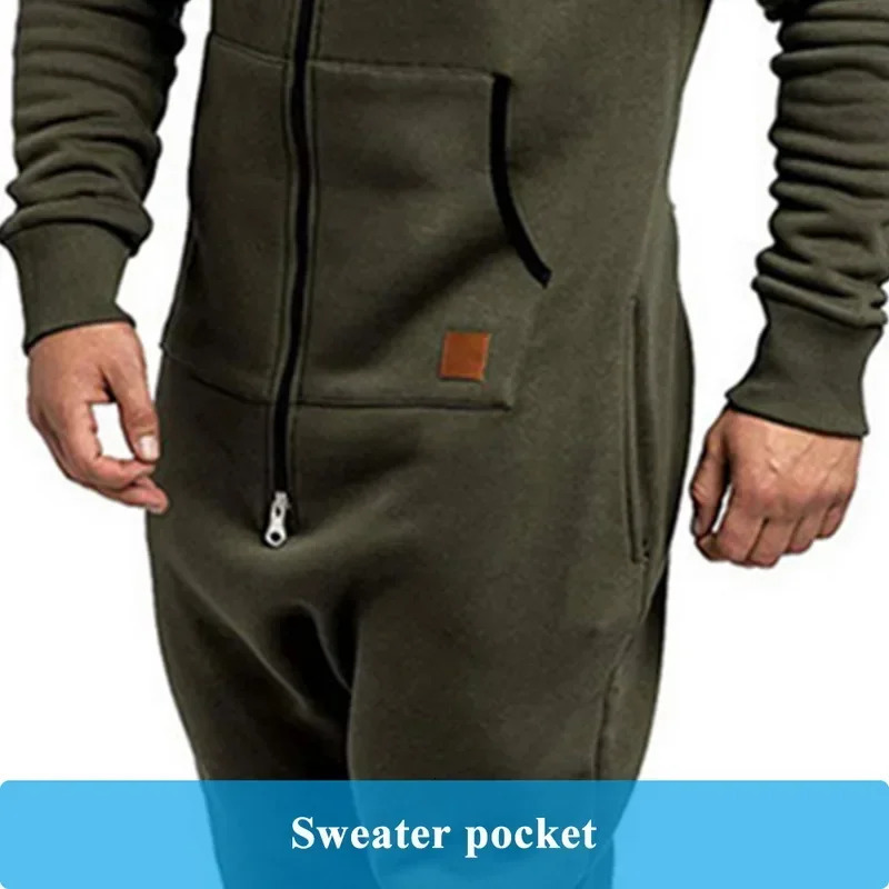 Customized 3D full n jumpsuit sleepwear long sleeved sports pants solid color splicing casual sweater mens zipper hoodie 241008