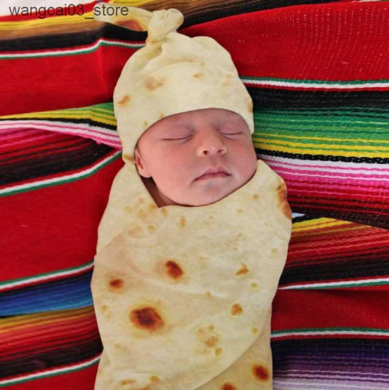 Blankets Swaddling 1 Set Baby Blanket Baby Flour Tortilla Swaddle Winter 100% Flannel Baby Swaddle wrap Sleeping Swaddle Wrap +Hat Baby Sheets L240910