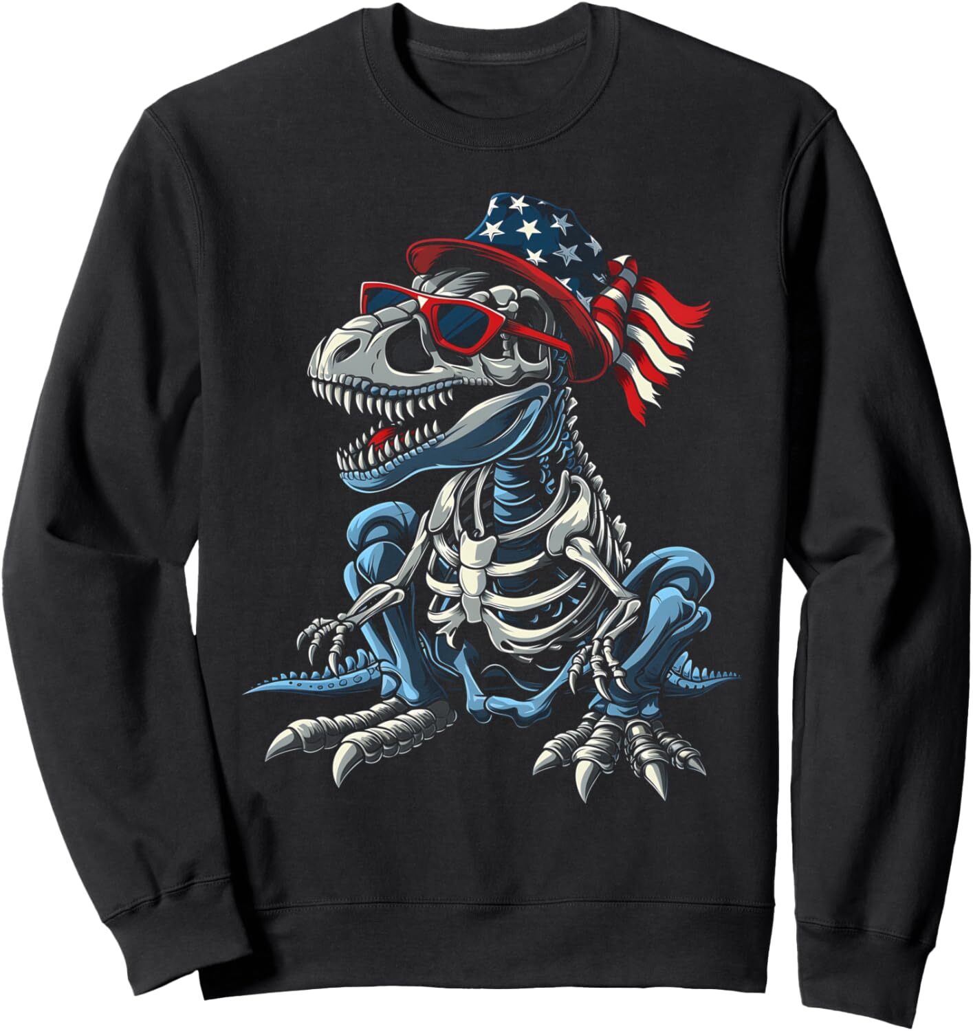 Long Sleeve Shirts for Men sweatshirt T-Rex Dinosaur Skeleton Fossil Fourth Of July USA American Sweatshirt Streetwear Casual tops clothes