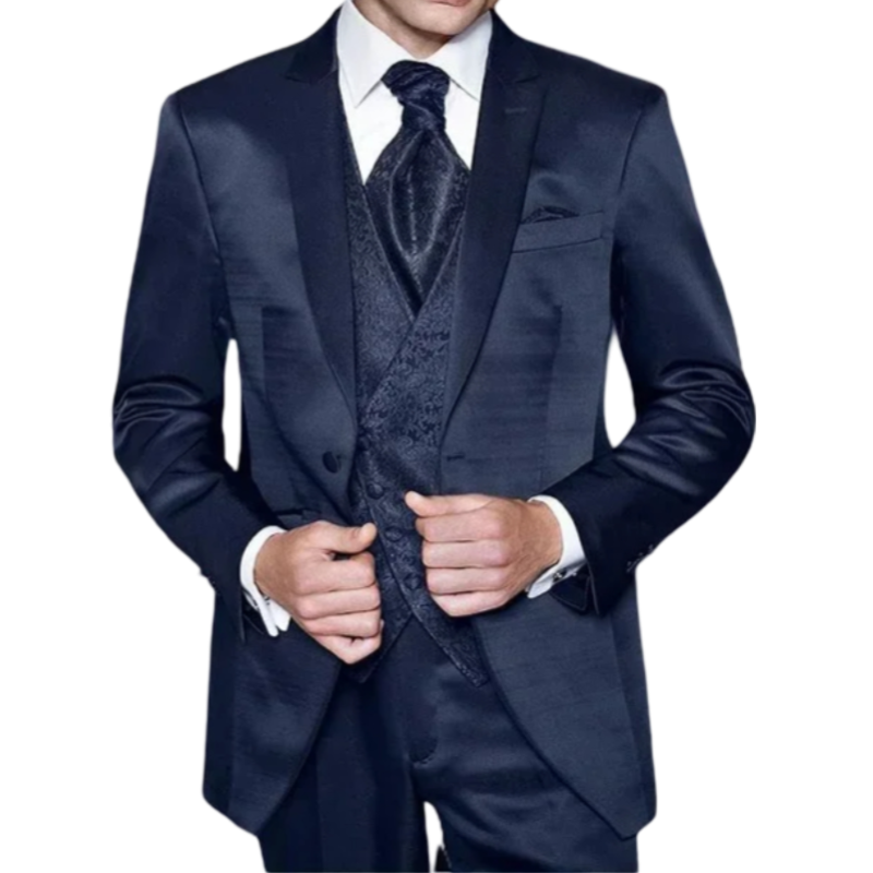 Formal Groom Tuxedos for Wedding 2024 Navy Blue Men Suits Slim Fit Peak Lapel Best Man Blazer 3 Pcs ( Jacket + Pants + Vest )
