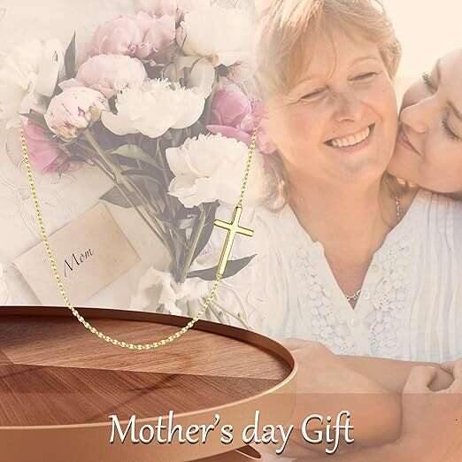 classic sideway necklace sterg sier dainty chain Simple minimal cross charm delicate women girl chains