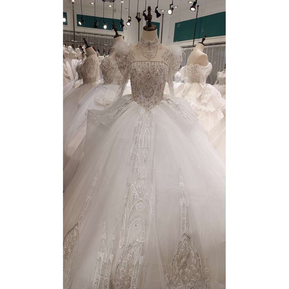 Green Collection New Design BEADS long sleeves wedding Dress glitters Crystals Ball Gown Bridal dresses