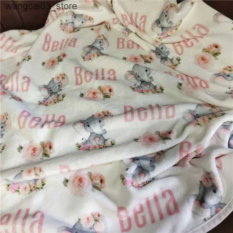Blankets Swaddling Name Personalized Baby Blanket Swaddling Baby Bedding Crib Swaddle Elephant Custom Newborn Gift Baby Blanket Birthday Gift L240910