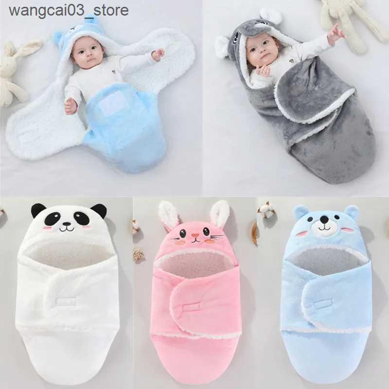 Blankets Swaddling Soft Flannel Winter Warm Baby Swaddle Blanket Thicken Plush Lining Hooded Blanket for 0-6 Months Newborn Envelope Cocoon Blanket L240910
