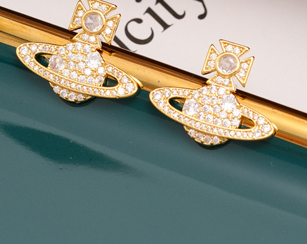 Light , fashionable, high-end, zirconia female niche design, Saturn earrings, versatile temperament, and atmospheric earring trend