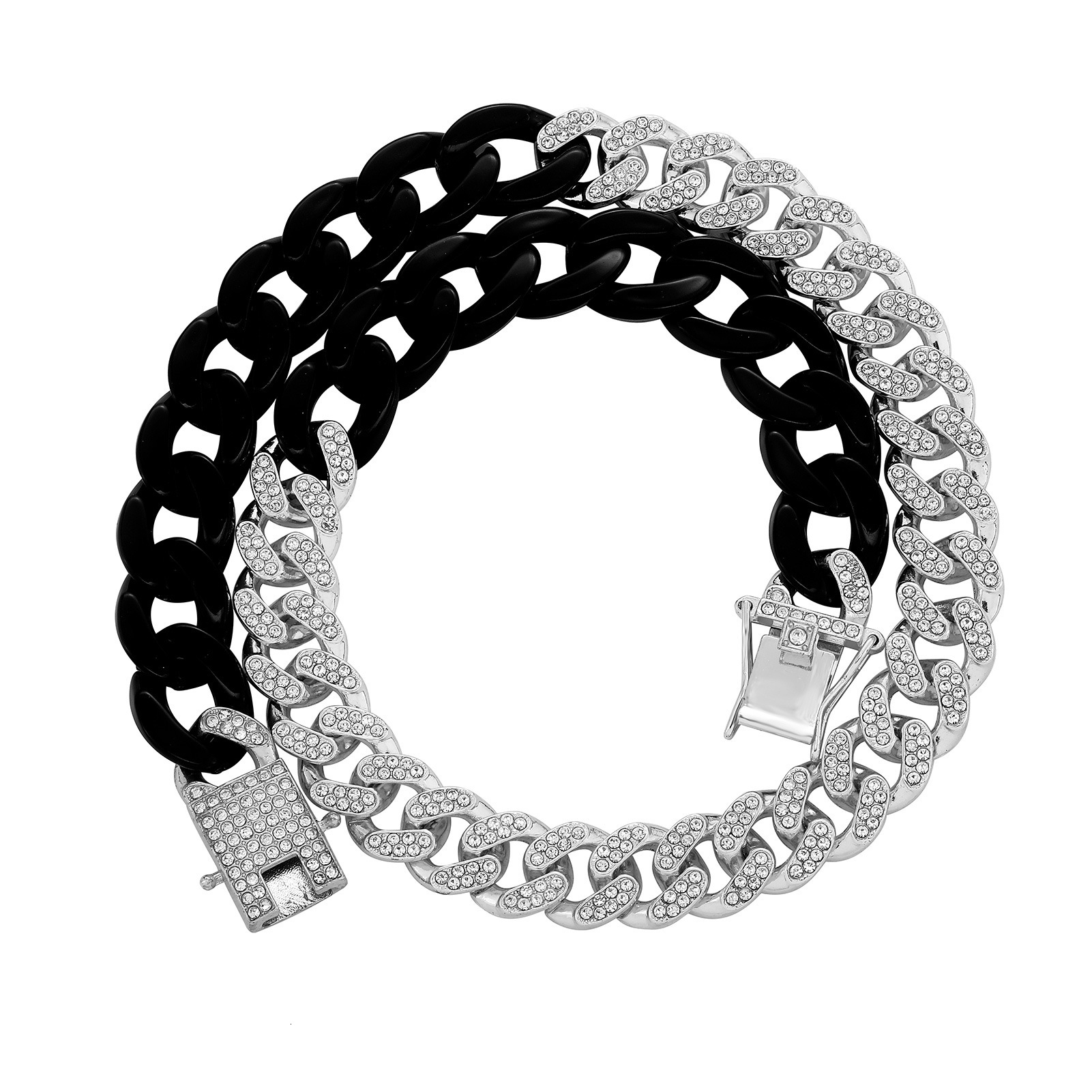 Hip Hop 2 Tone Iced Out Cuban Link Chain Black Acrylic Splicing Necklace Mens Personalized Versatile Miami Curb Chains Jewelry Accessories Sweater Cha