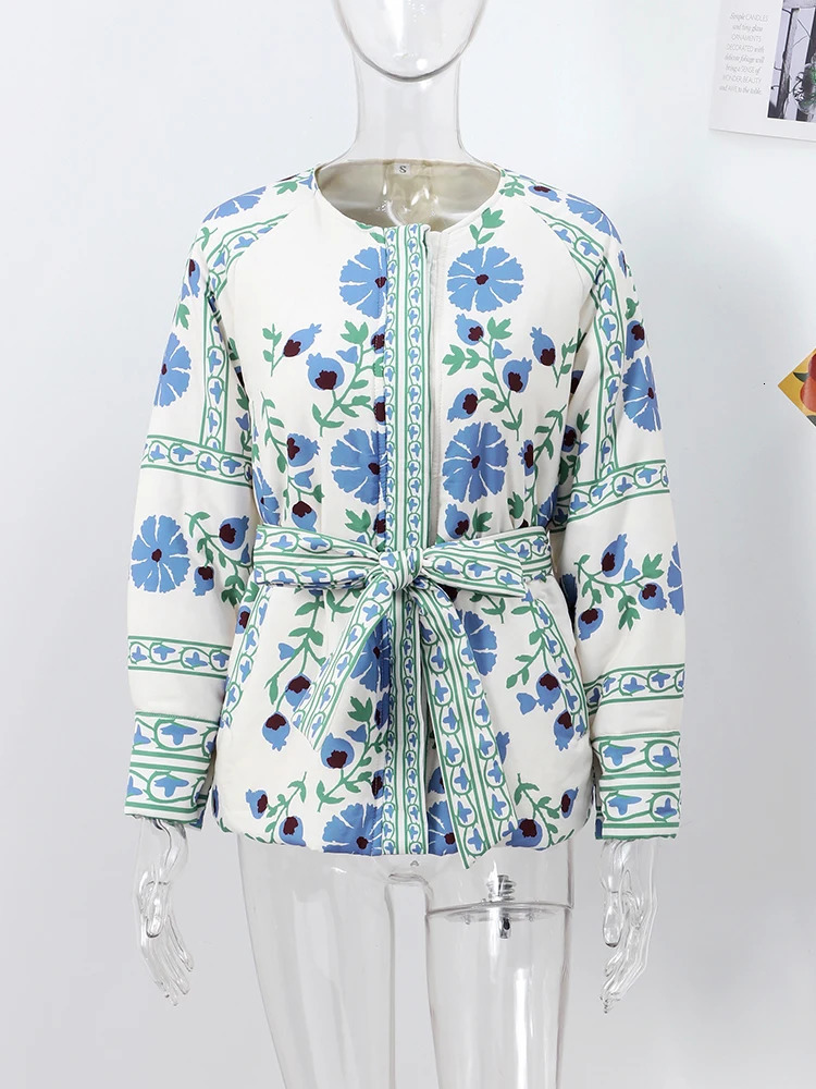 Elegant printed quilted jacket for women ultra-thin O-neck button lantern sleeves with border and coat for women autumn winter womens clothing 240927