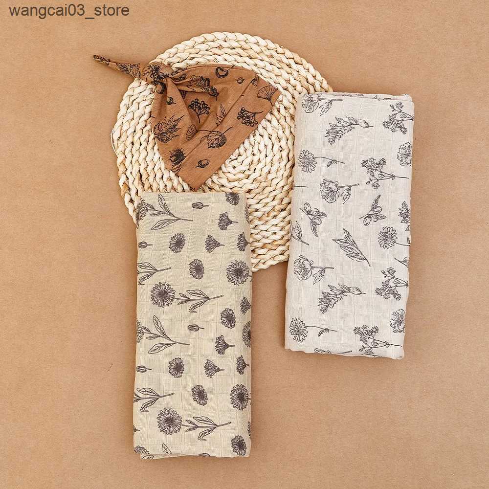 Blankets Swaddling Kangobaby #My Soft Life# 2023 New Premier Quality Bamboo Cotton Baby Muslin Blanket And Cap Breathable Newborn Swaddle L240910