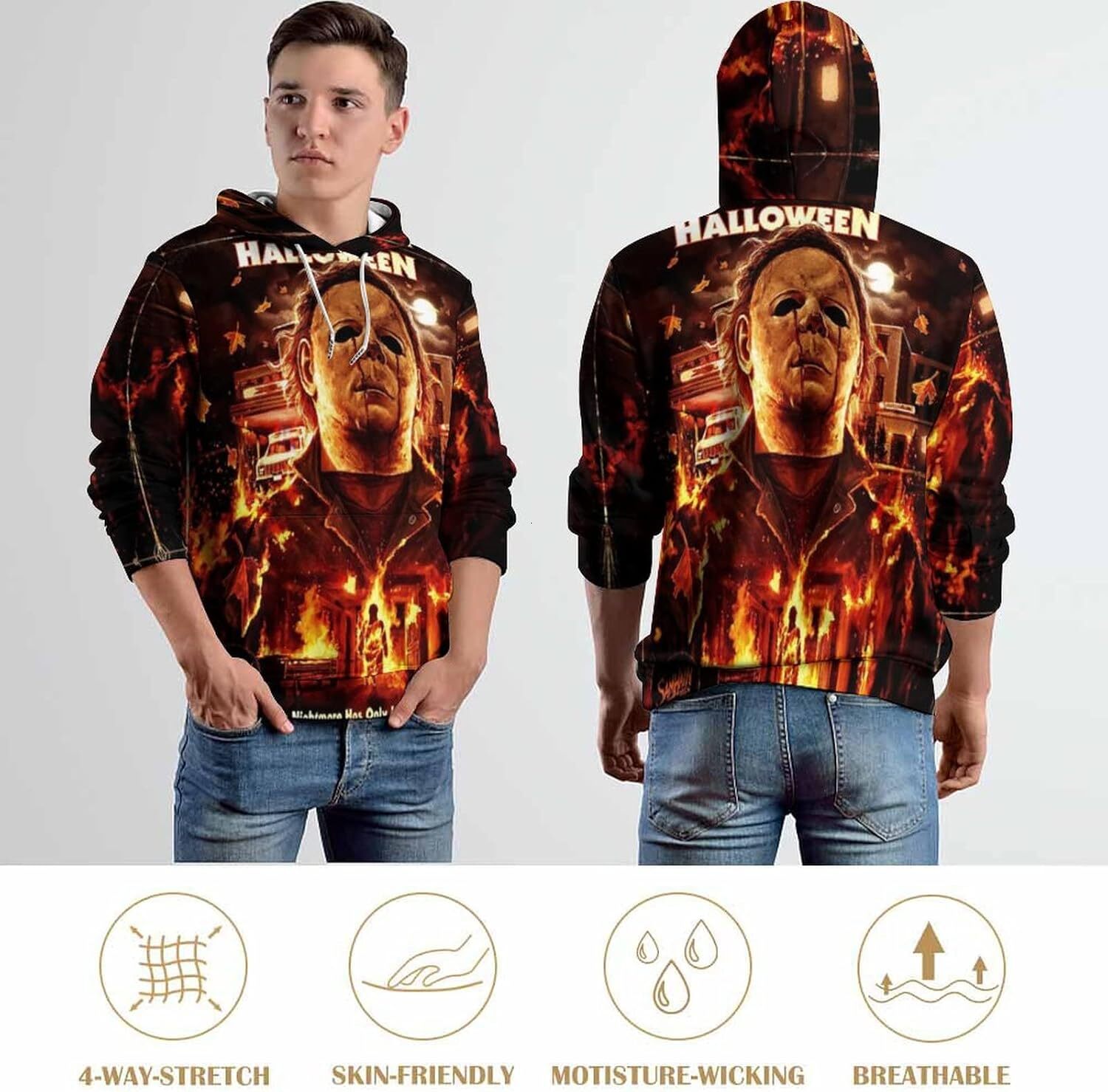 Hoodie for Mens Womens Pullover Halloween Michael Myers Autumn Soft And Comfortable Loose Hip-Hop for Men Long-Sleeved Sweater Graphic trend